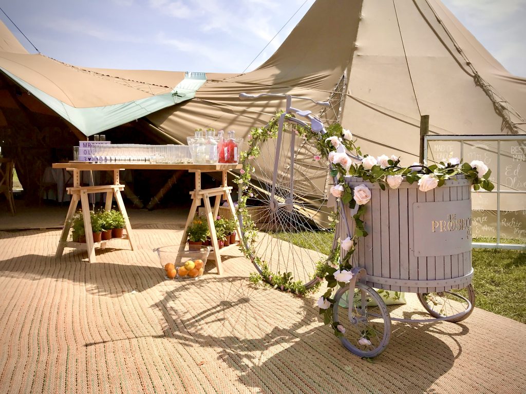 Prosecco Bike at Tipi Wedding Arrival Drinks North West England Cheshire